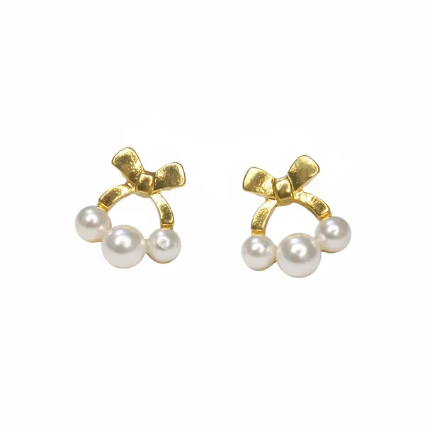 Gold_plated_Bow_Pearl_Stud_Earrings_For_Women
